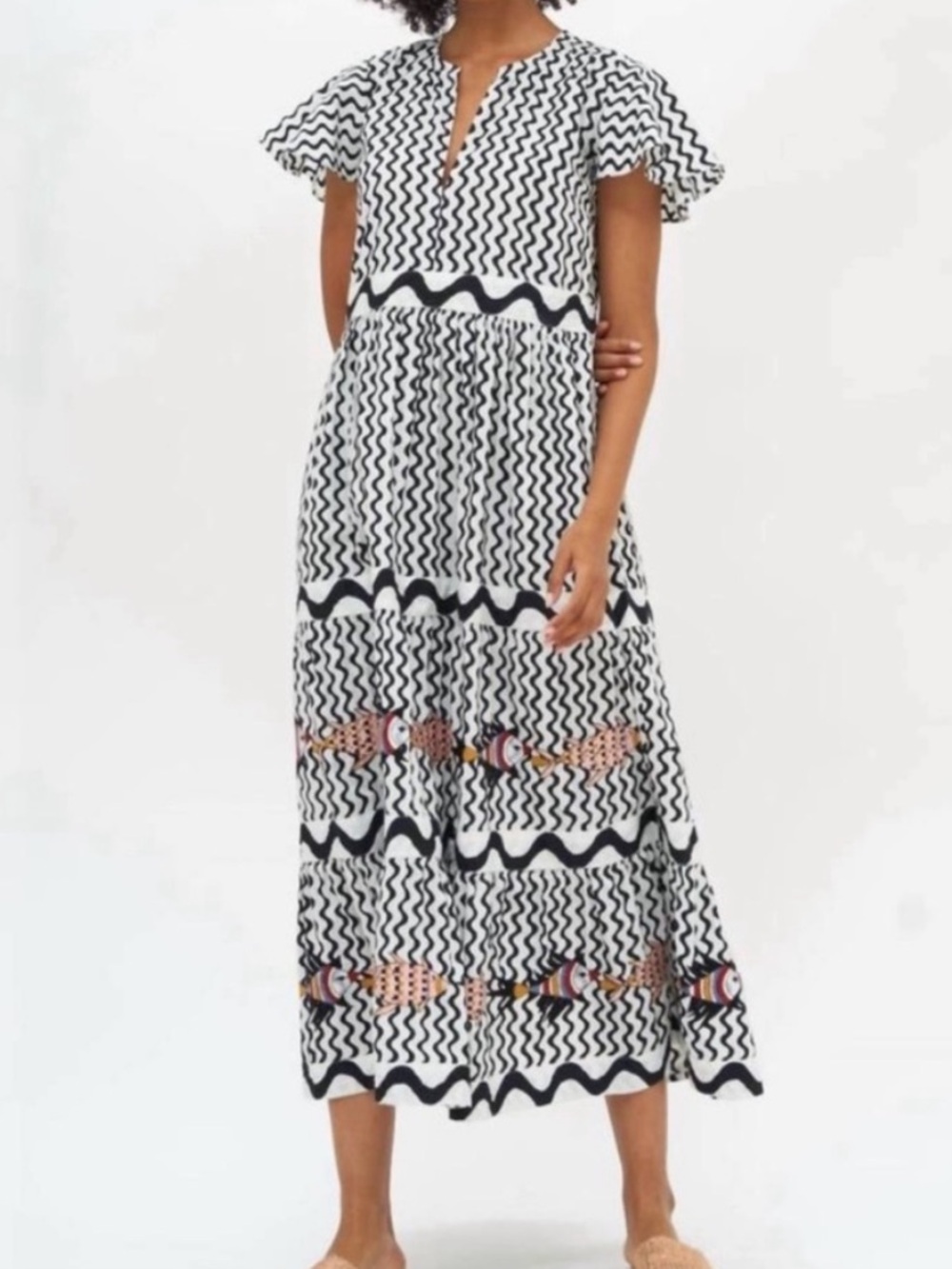 OLIPHANT V-neck Maxi Dress In Ripple Black Size xl